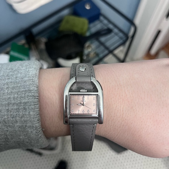 Gray Leather Strap Watch with Silver Accents - Picture 3 of 3